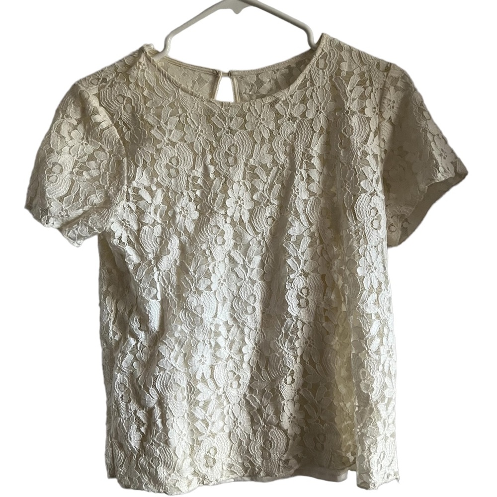 Abercrombie & Fitch Cream Lace Short Sleeve Crop Top Size Small Whimsigoth